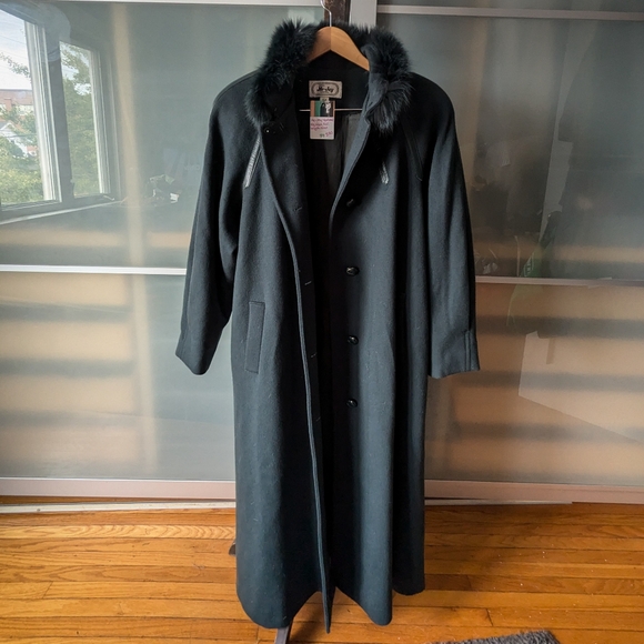 📼Gorgeous Me-Jay Montreal Vintage Full Length Wool/Fur/Leather Teal Coat - 7-8 - Picture 4 of 14